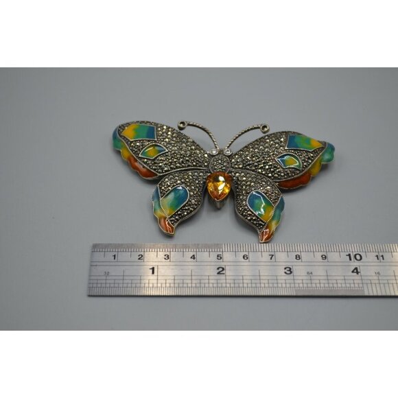 Colorful Butterfly Pin Brooch Sterling Silver Crystal Enamel LARGE Moth 47.13g - Picture 8 of 8
